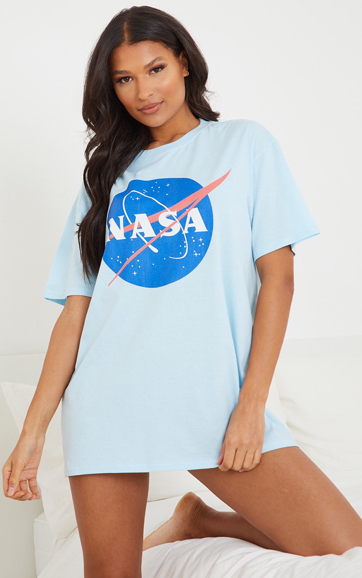 Baby Blue NASA Globe Logo Print Short Sleeve Nightie