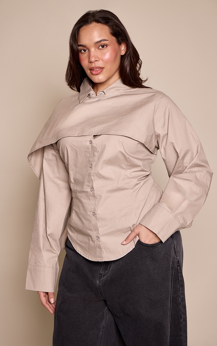 Plus Mushroom Cape Style Overlay Fitted Shirt