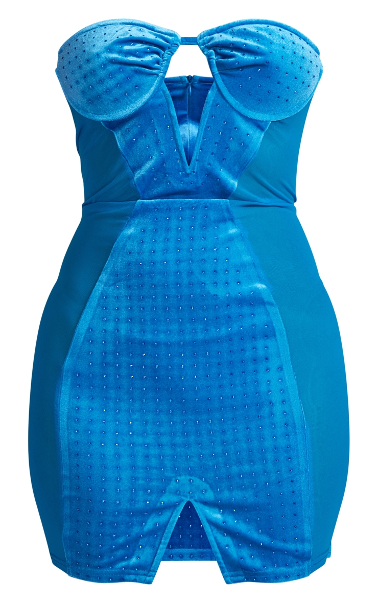 Robe moulante en velours bleu à parties en mesh et armatures image 5