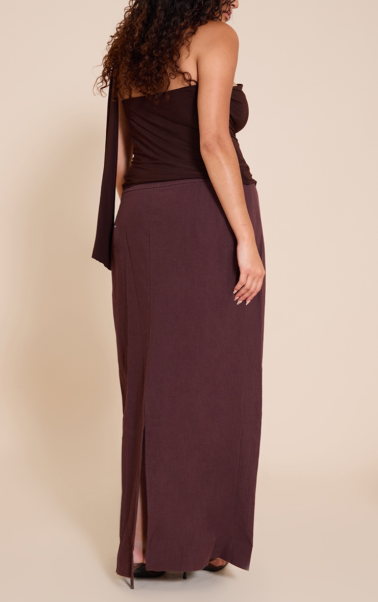Plus Deep Chocolate Premium Linen A Line Maxi Skirt image 3