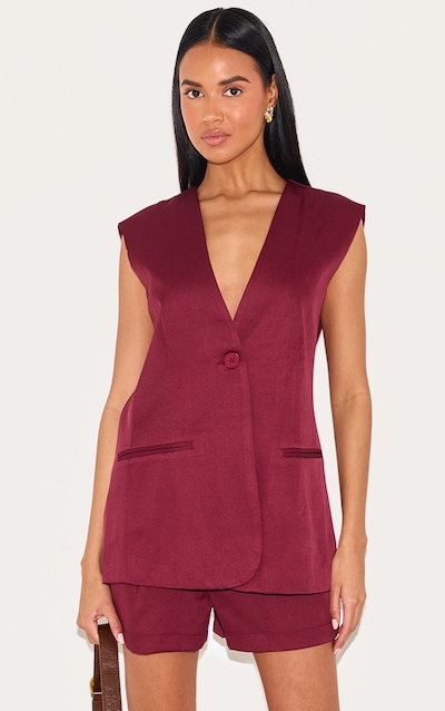 Burgundy Premium Tailored Woven Longline Waistcoat
