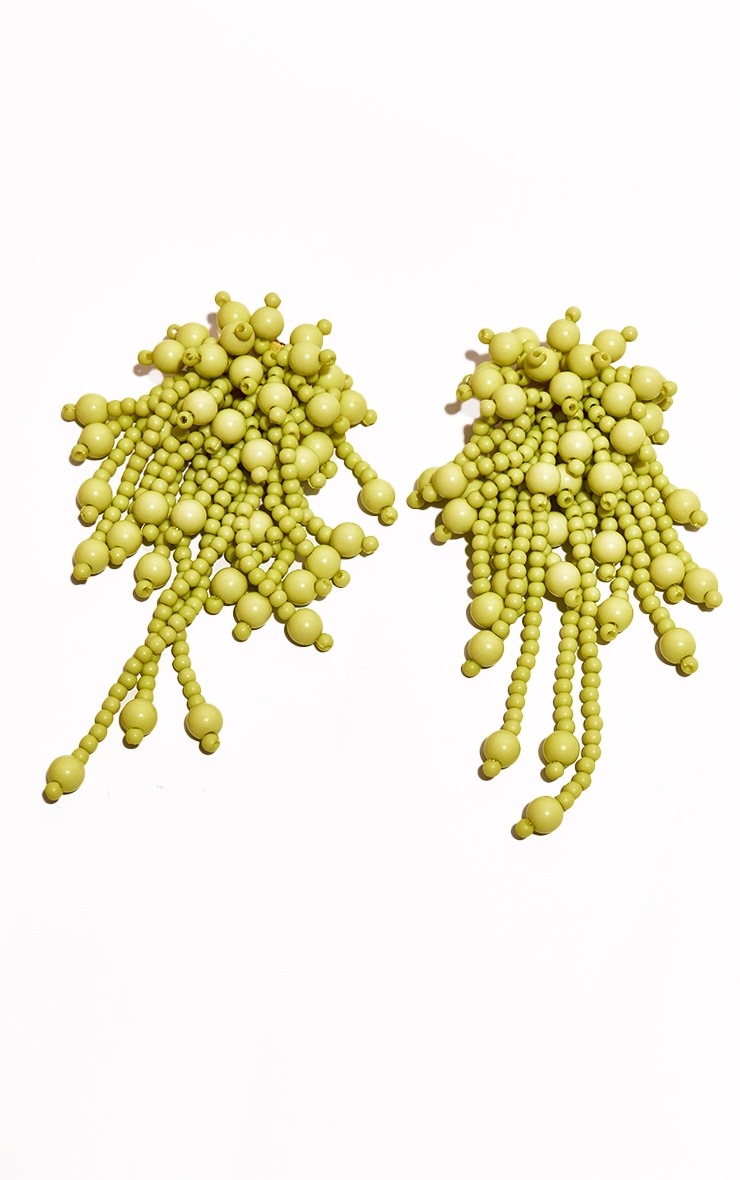 Pastel Green Beaded Tassel Statement Earrings image 3
