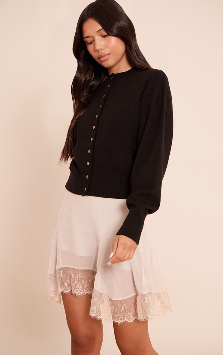 Grey Chiffon Lace Trim Hanky Hem Mini Skirt image 1
