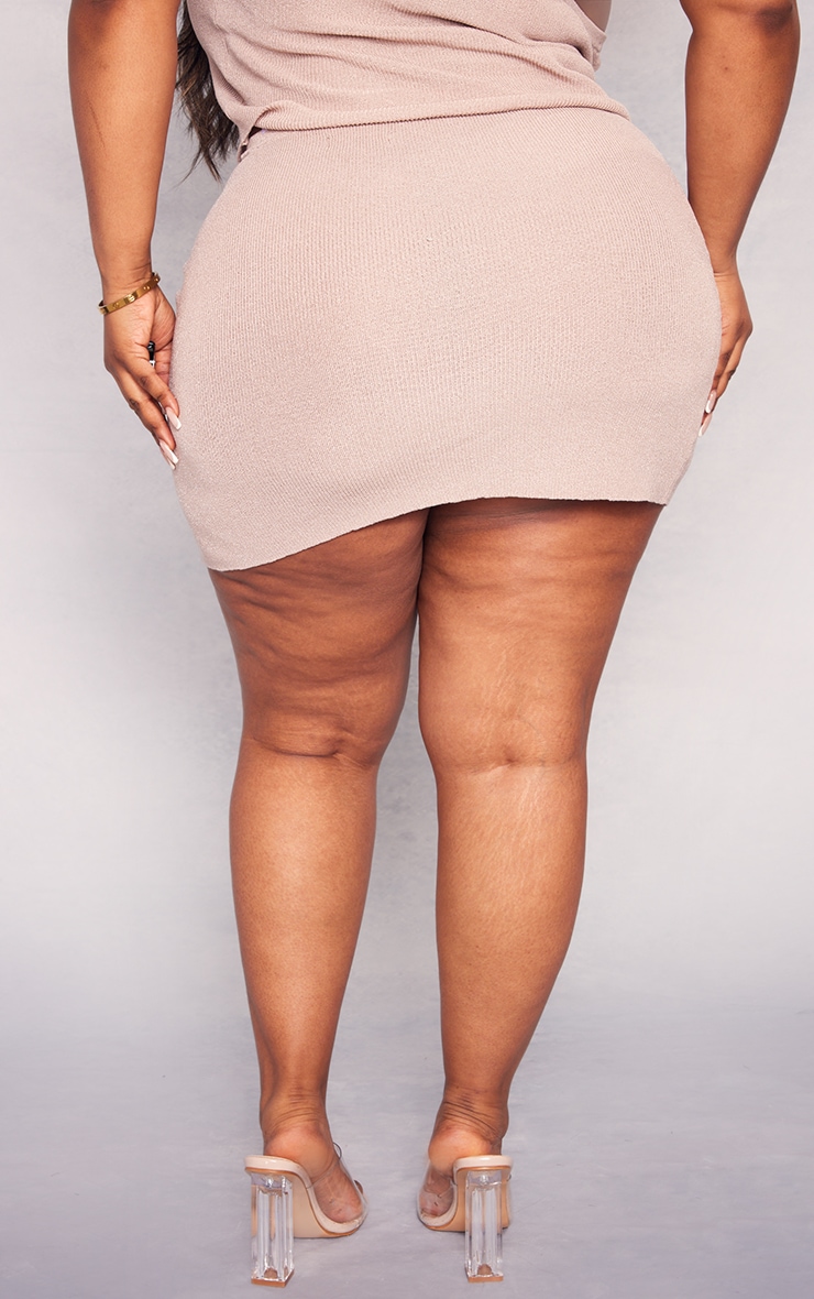 Plus Rose Gold Rib Knit Asymmetric Mini Skirt image 3