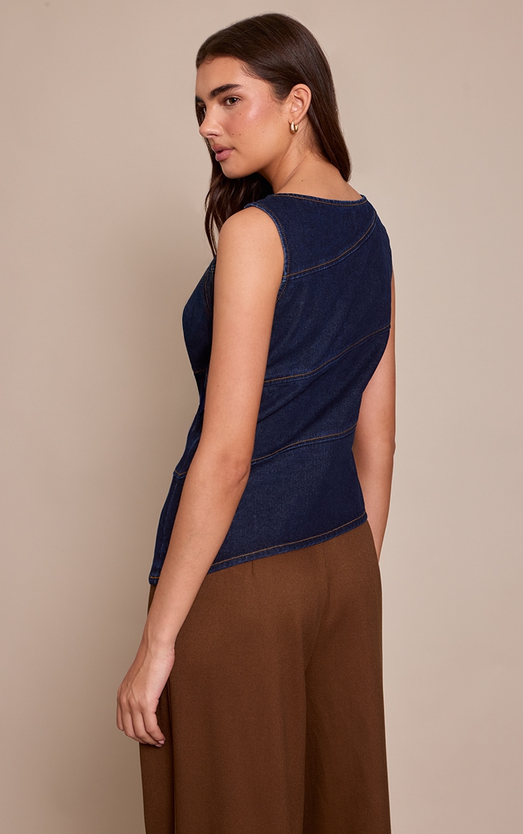 Indigo Asym Seam Detail Sleevless Denim Top image 2