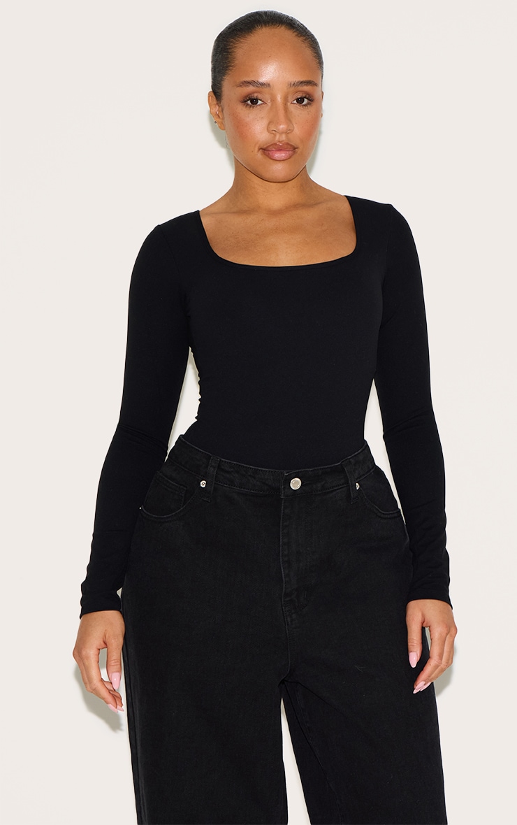 Shape Black Built In Bra Sculpt Square Neck Long Sleeve Bodysuit image 2
