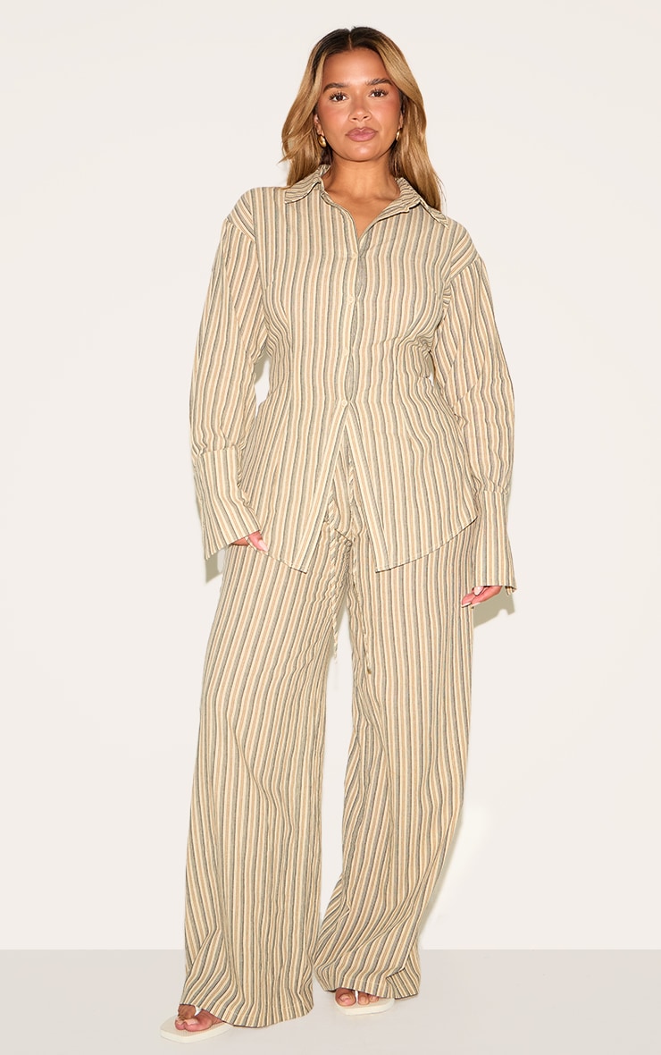 Shape Olive Striped Elasticated Waist Wide Leg Pants image 1