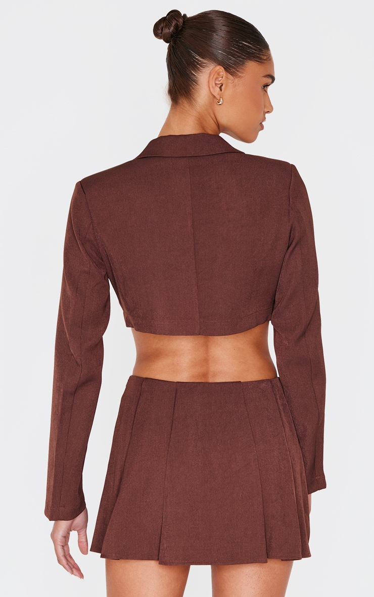 Chocolate Tailored Woven Buckle Detail Cropped Blazer image 2
