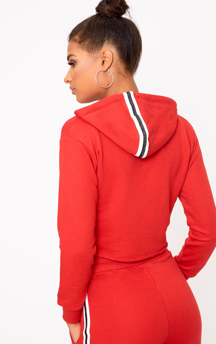 Red Stripe Hoodie Tops PrettyLittleThing