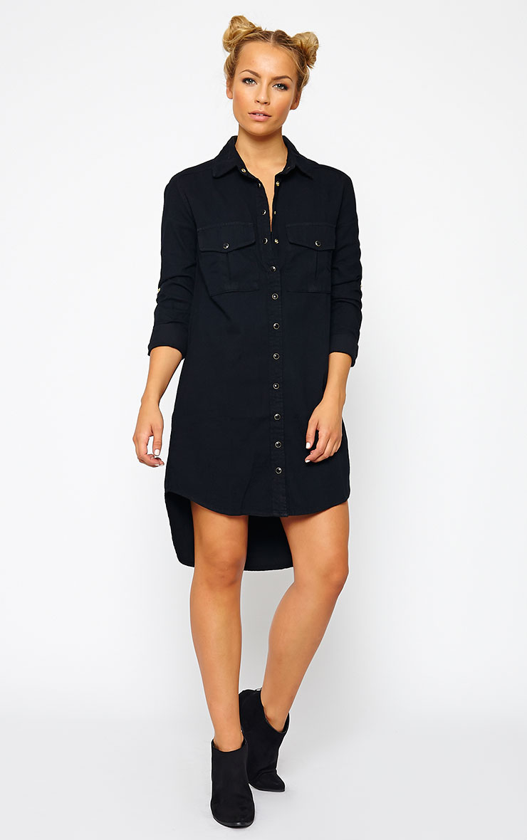 Sachi Black Denim Shirt Tops PrettylittleThing PrettyLittleThing