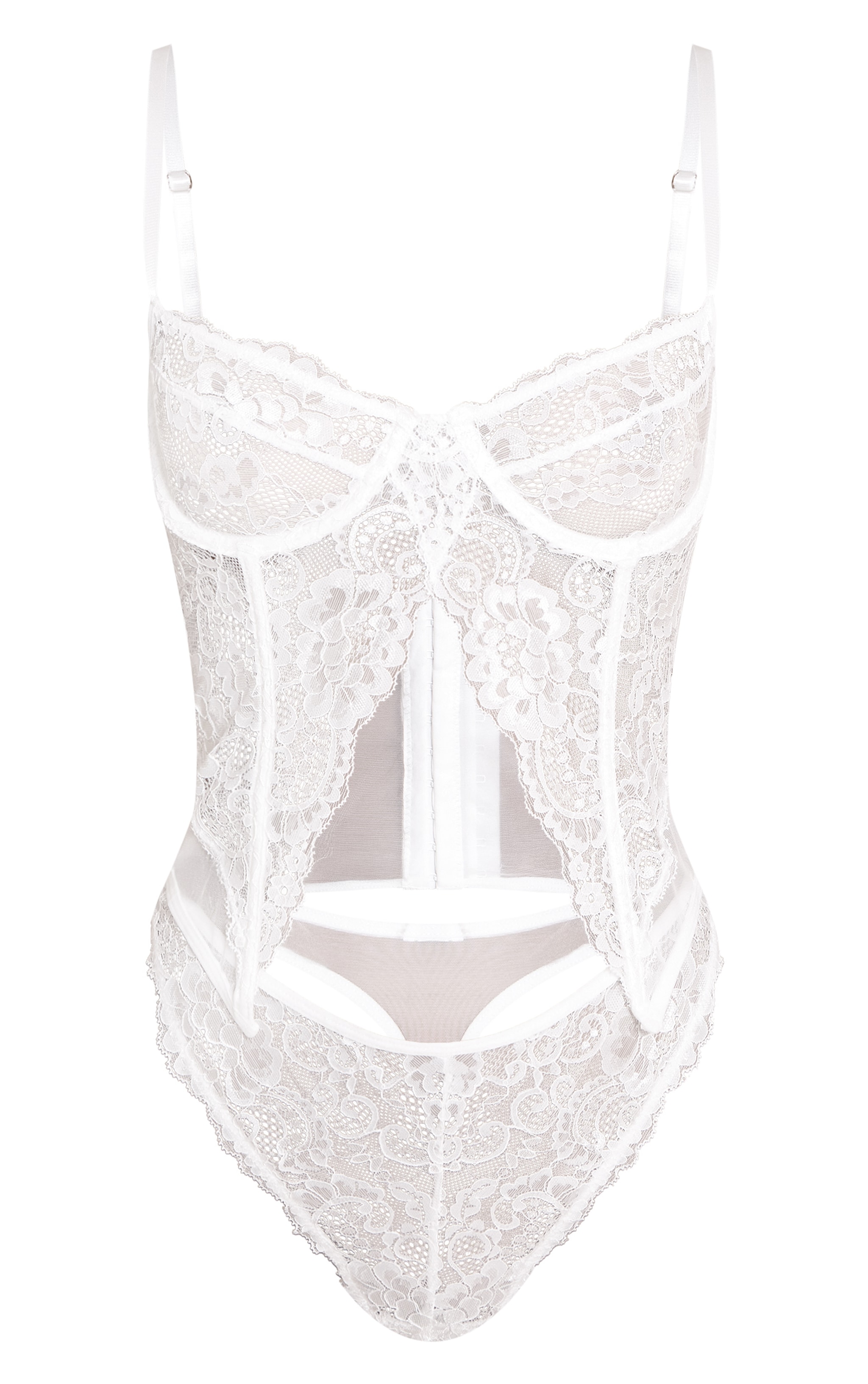 White Split Front Detail Laced Corset Lingerie Set image 5