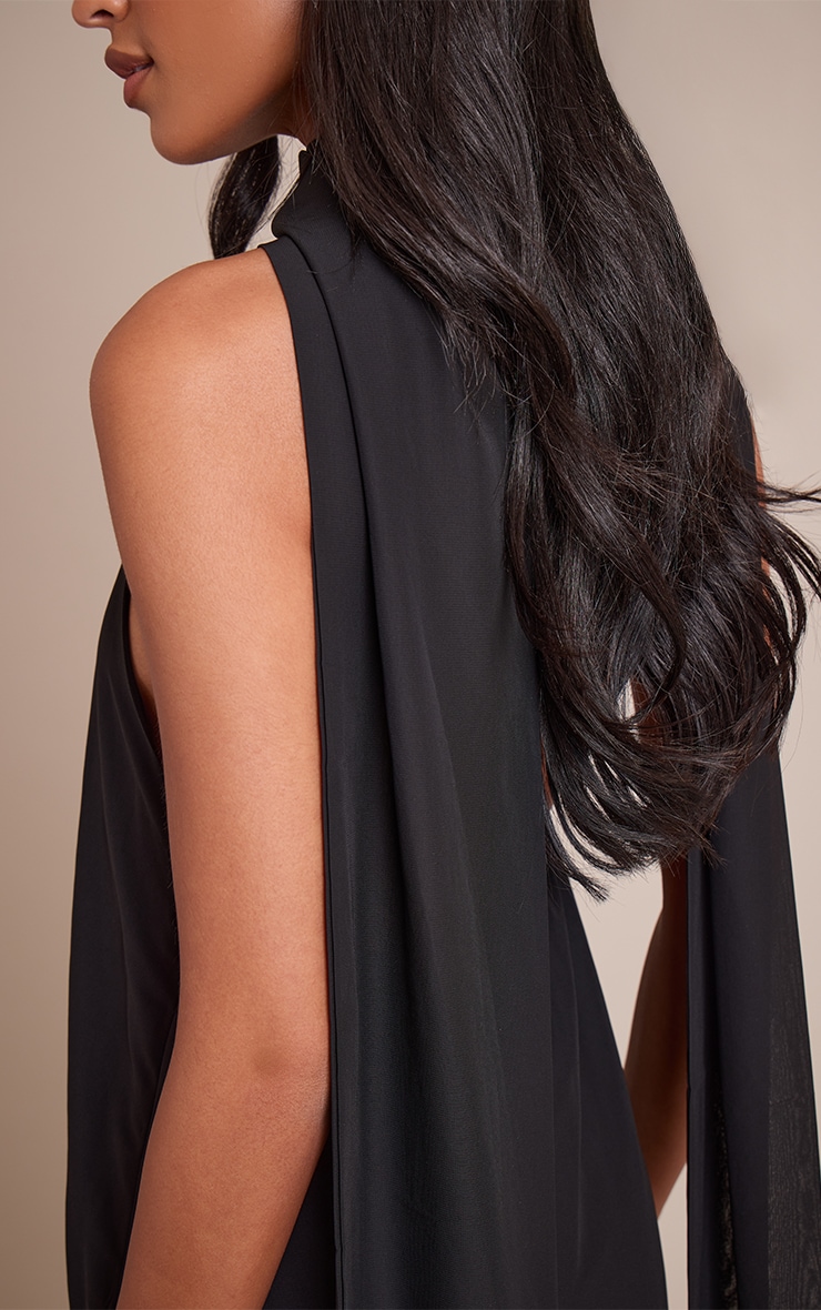 Tall Black Chiffon High Neck Scarf Detail Maxi Dress image 4