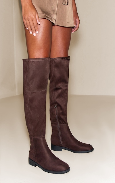 Chocolate Faux Suede Round Toe Riding Knee High Boot