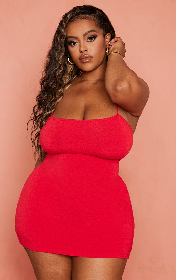 Plus Red Strappy Bodycon Dress image 3