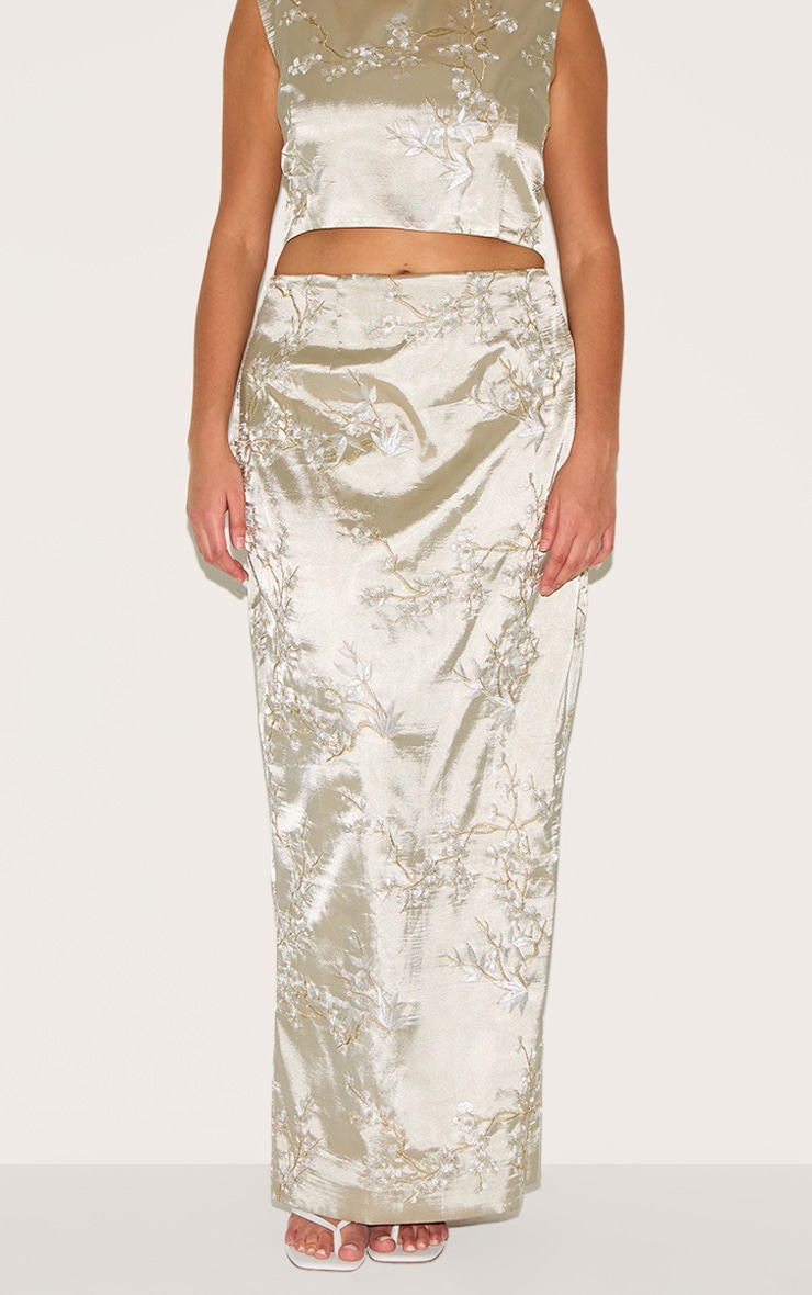 Plus Pastel Green Floral Embroidered Maxi Skirt image 2