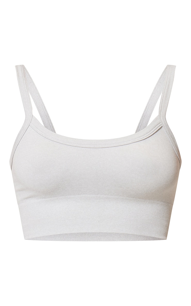 Grey Marl Seamless Rubber Badge Detail Crop Top image 5