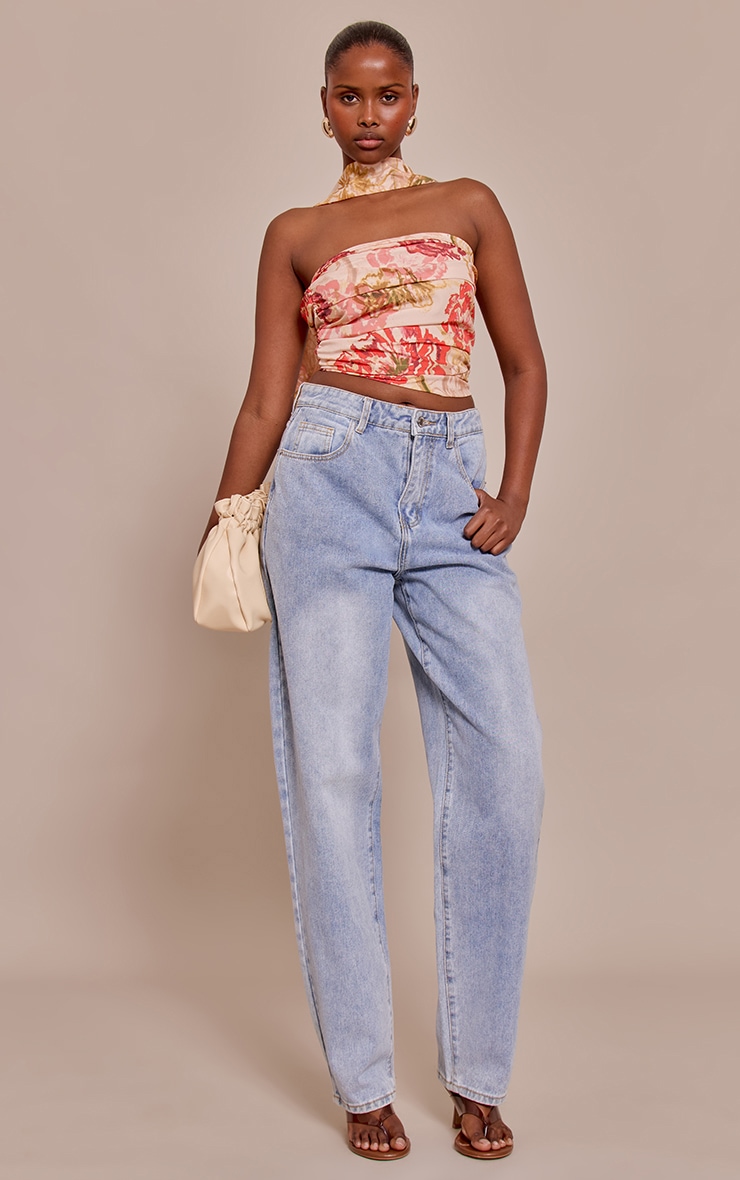 Multi Floral Print Chiffon Bandeau Scarf Detail Top image 3