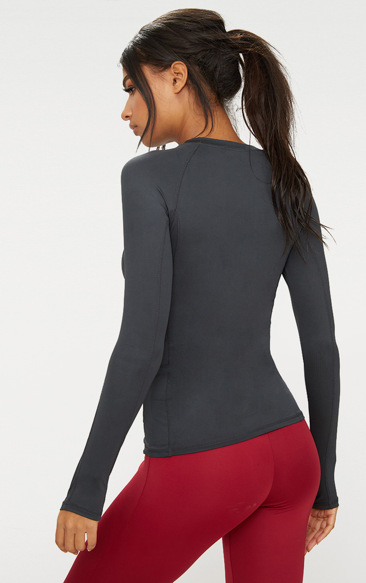 Charcoal Long Sleeve Gym Top PrettyLittleThing USA