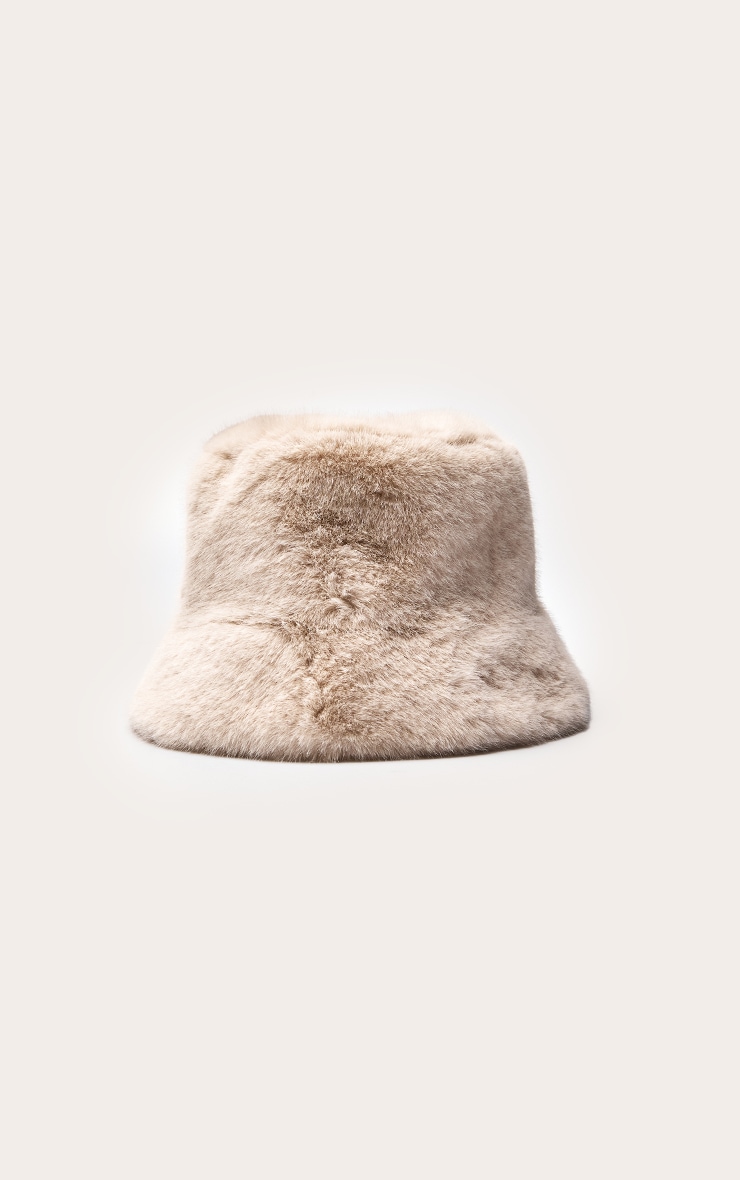 Beige Faux Fur Bucket Hats image 2