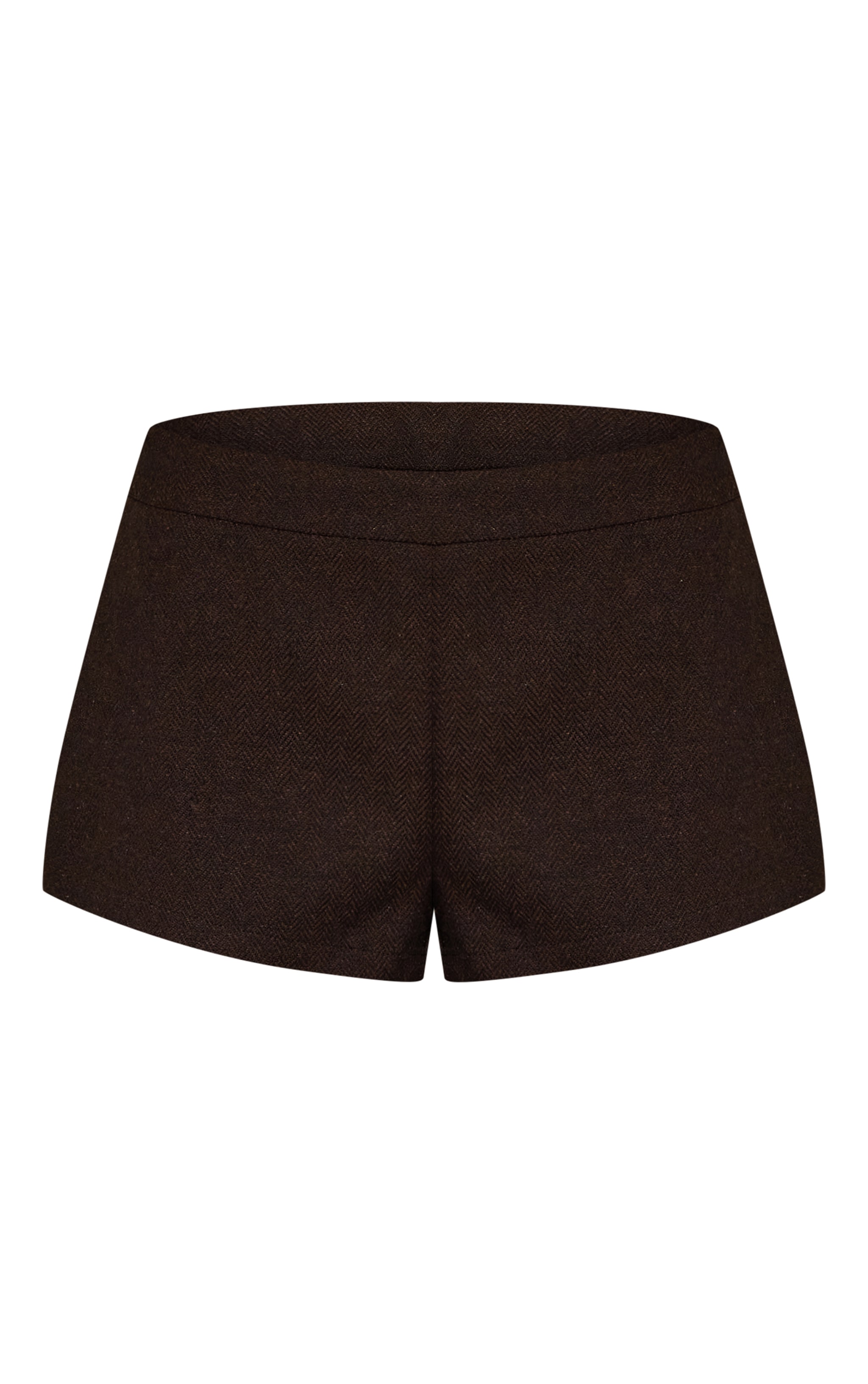 Brown Herringbone Tailored Mini Shorts image 6