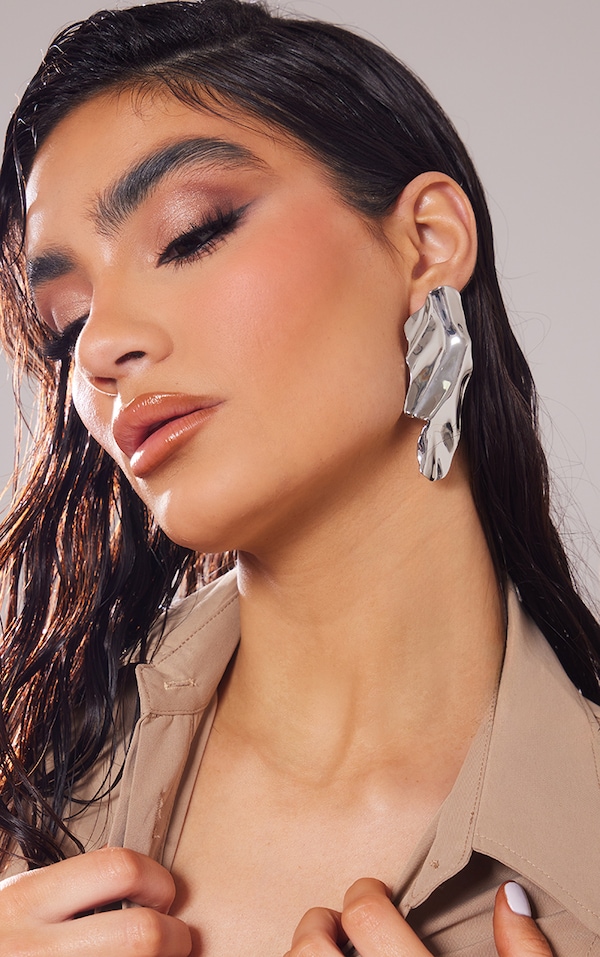 Silver Molten Abstract Statement Earrings PrettyLittleThing AUS