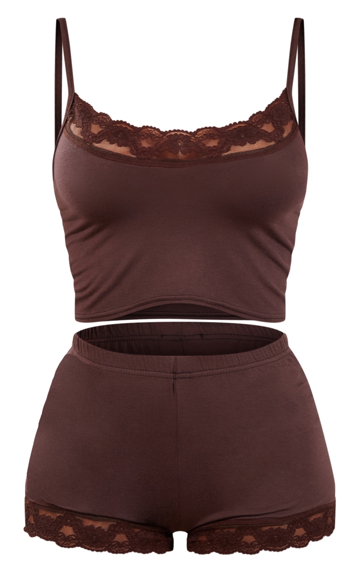 Chocolate Jersey Lace Trim Short PJ Set image 5