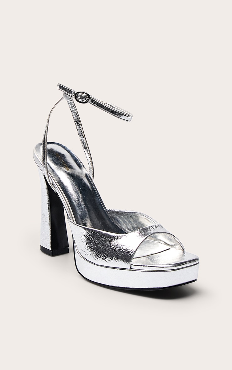 Silver Crinkle Platform Heel image 3