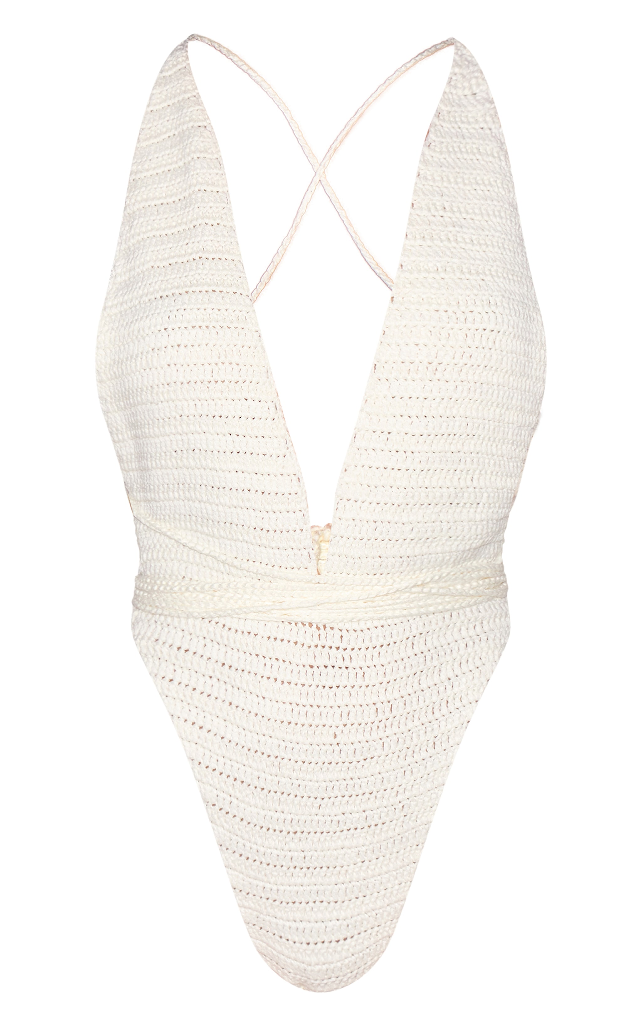 Cream Crochet Wrap Detail Plunge Swimsuit image 1
