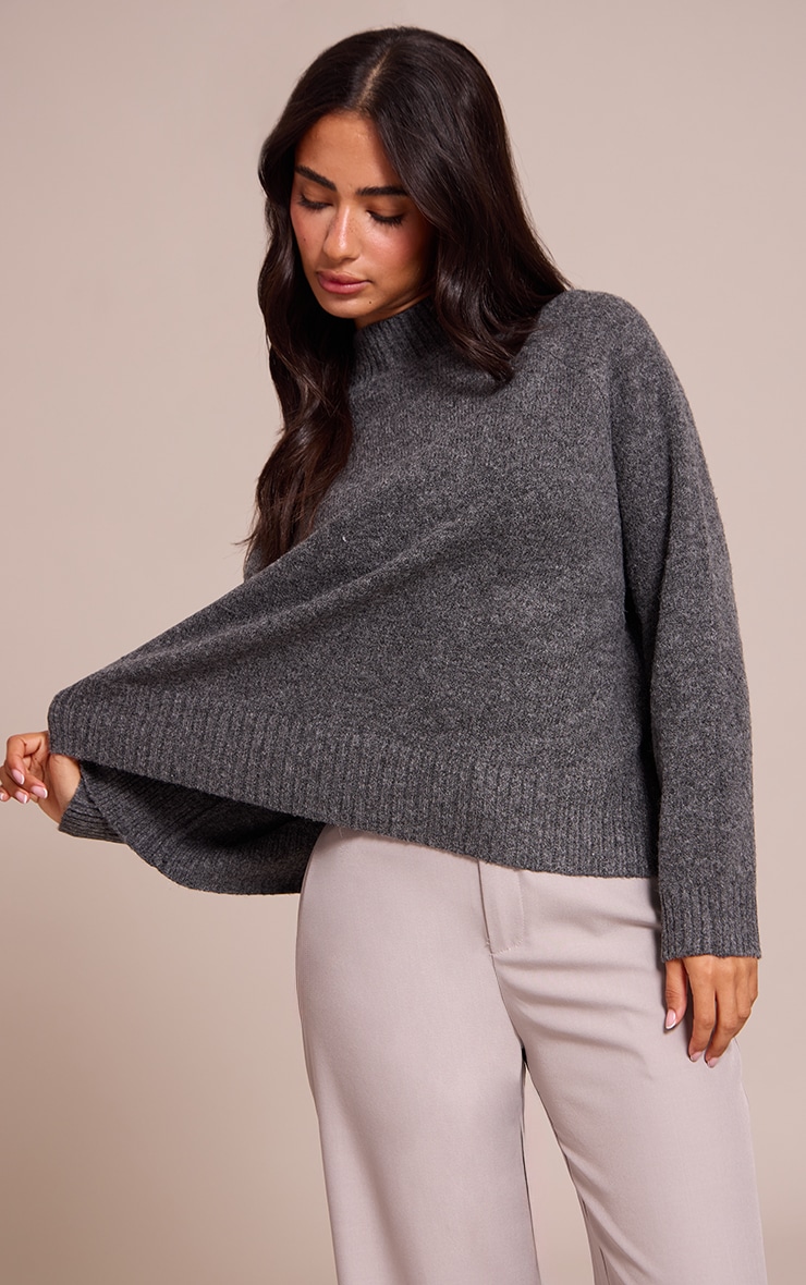 Petite Charcoal Knit Turtleneck Sweater image 1
