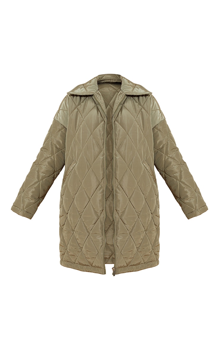 Khaki Nylon Quilted Longline Coat image 5