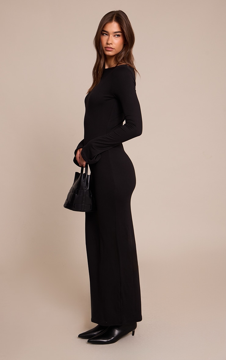 Robe longue en jersey doux noir à manches longues image 3