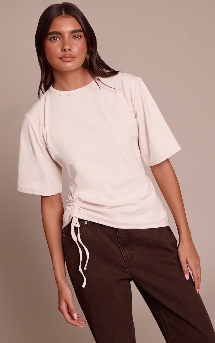 Cream Ultra Soft Oversized Ruched Detail T Shirt