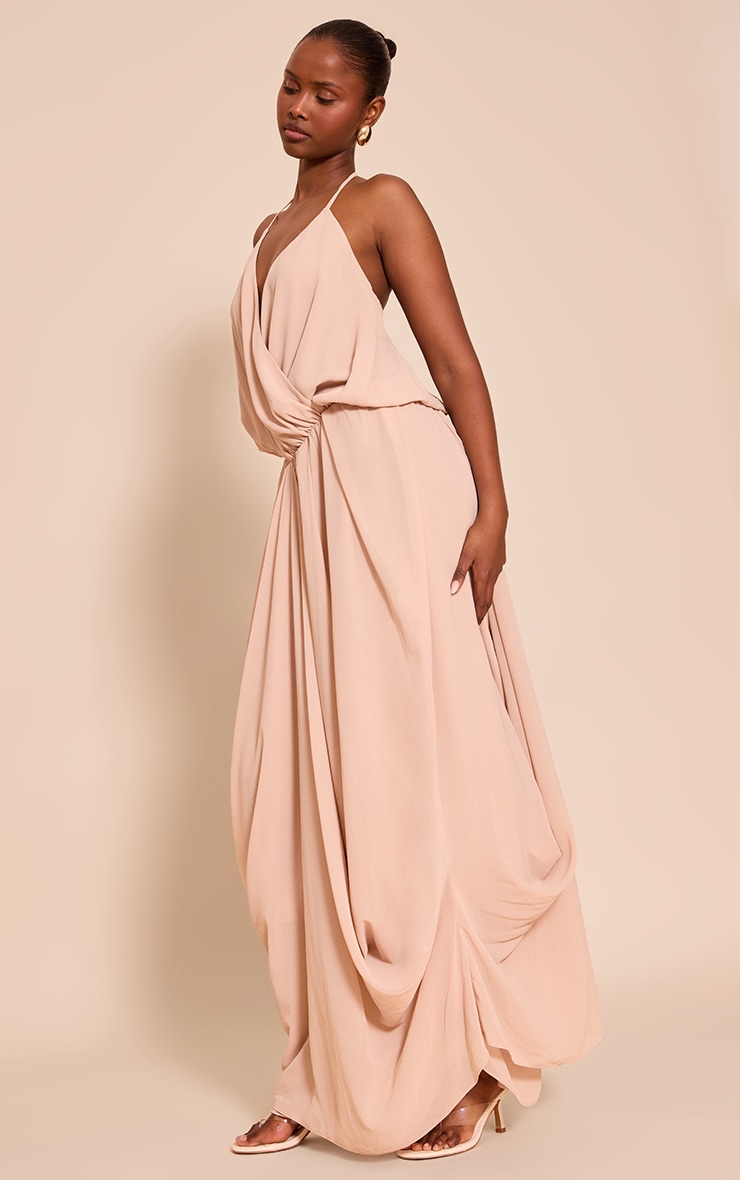 Beige Chiffon V Neck Maxi Dress image 3