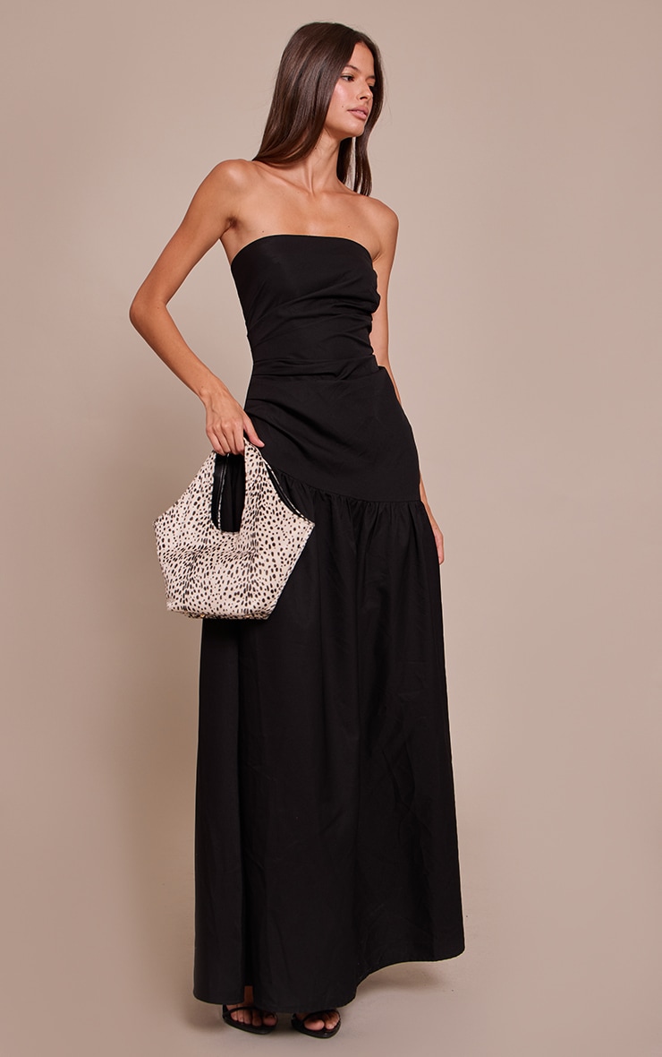 Black Woven Bandeau Ruched Maxi Dress image 3