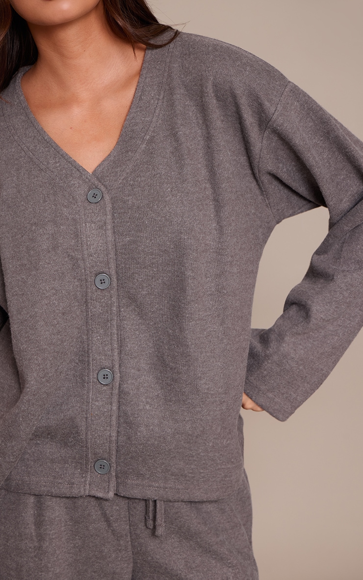 Charcoal Grey Brushed Soft Touch Boxy Cardigan image 4