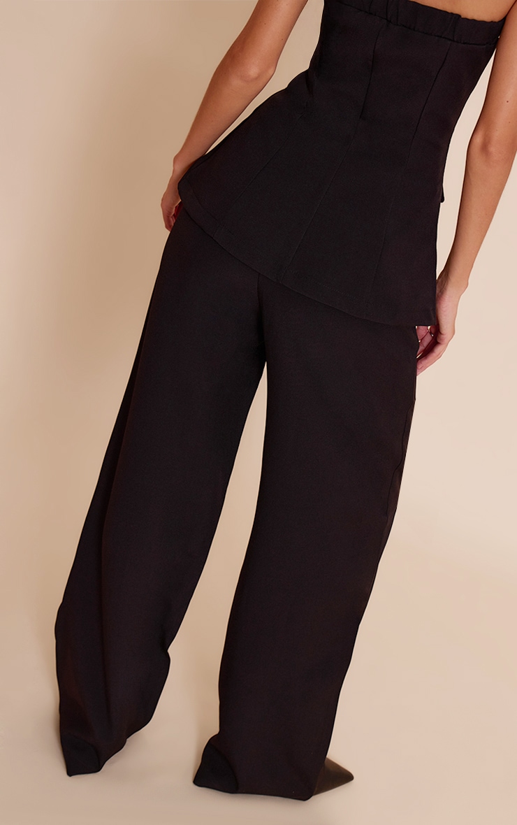 Pantalon large de tailleur tissé noir à taille haute image 3
