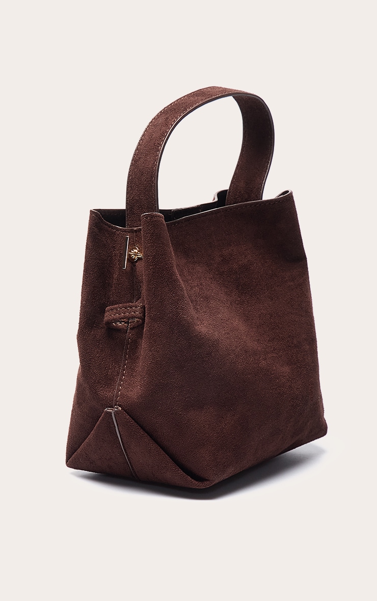 Chocolate Faux Suede Mini Bucket Crossbody Bag image 3