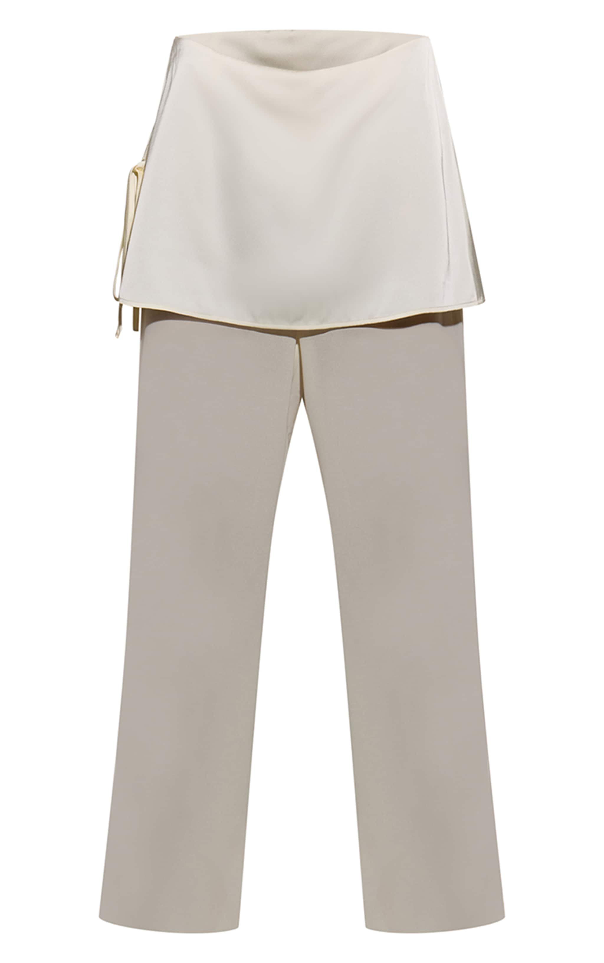 Cream Satin Chiffon Overlay Wide Leg Pants image 5