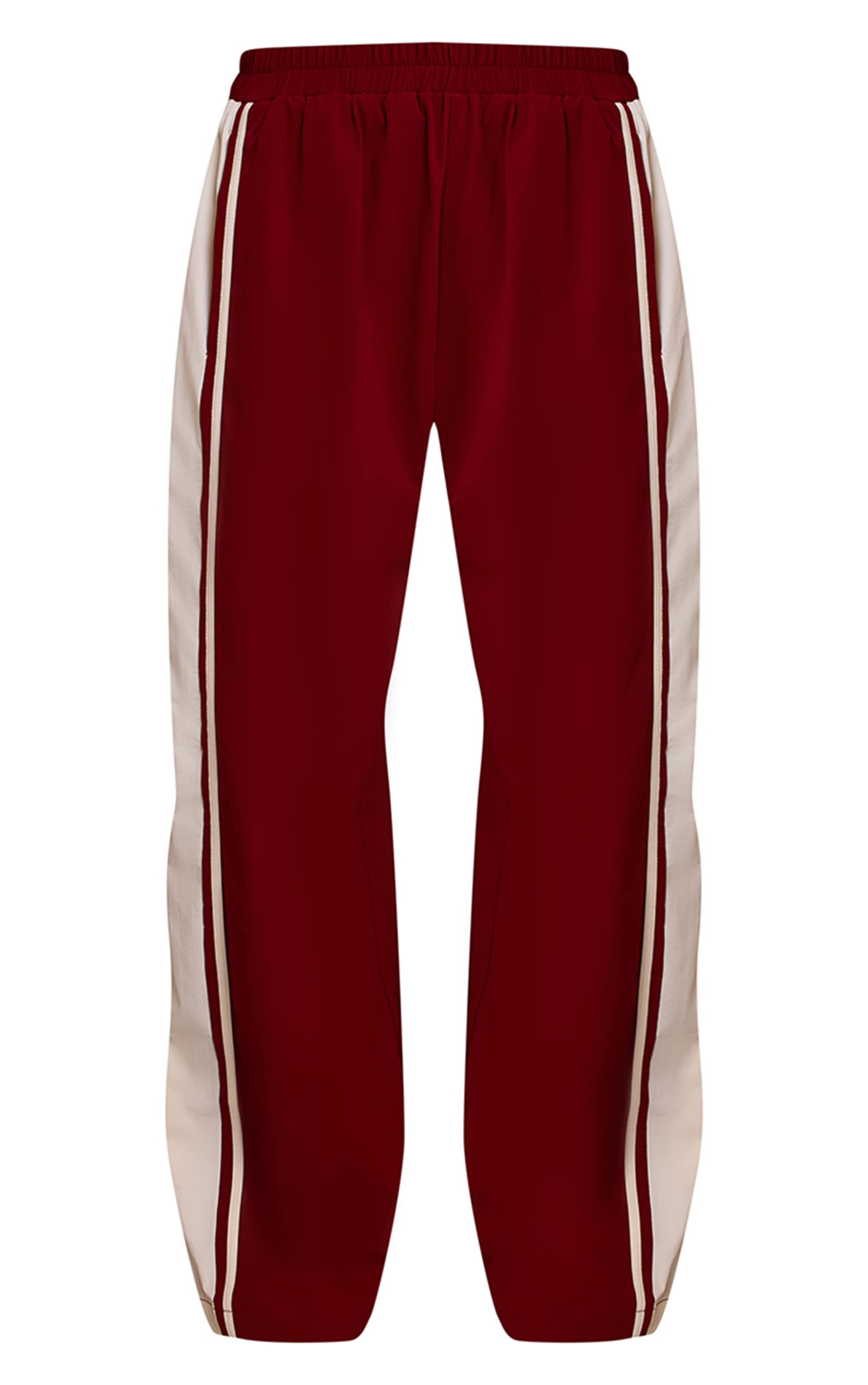 Pantalon de course large en nylon rouge à rayures contrastantes image 5