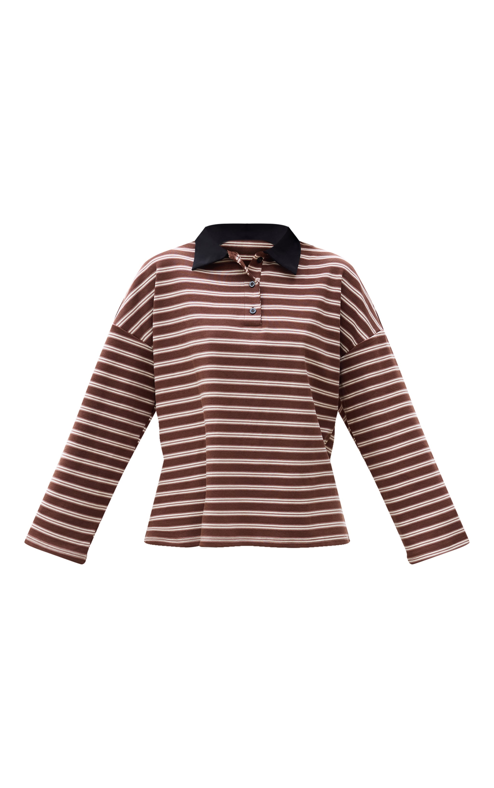 Chocolate Stripey Collar Detail Long Sleeve Rugby Top  image 5