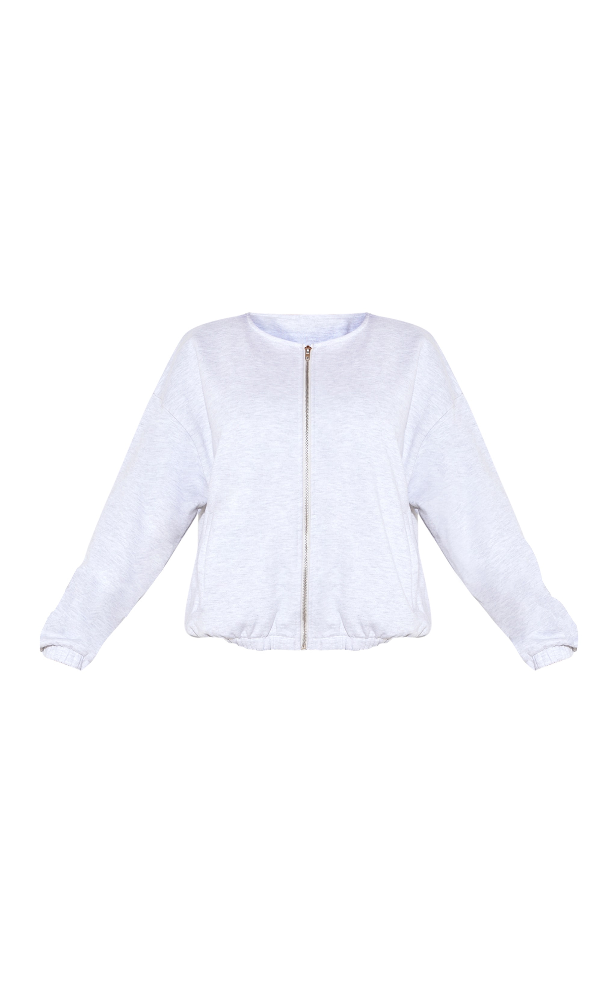 Ash Grey Premium Oversized Boxy Collarless Zip Sweat Top image 5
