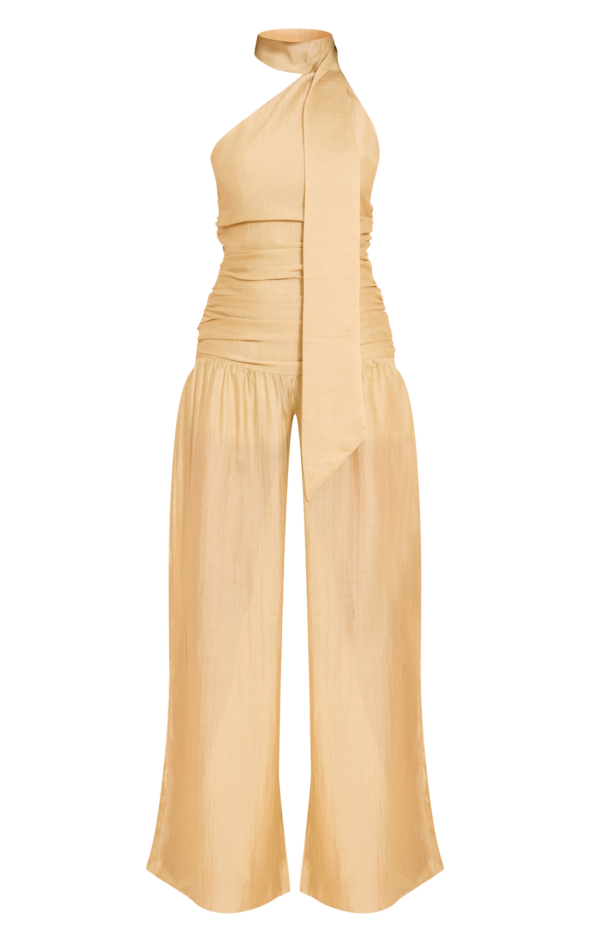 Mustard Textured One Shoulder Scarf Detail Jumpsuit image 5
