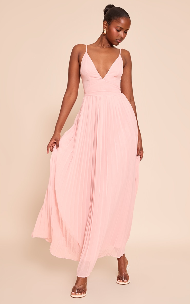 Blush Chiffon Strappy Pleated Belt Detail Maxi Dress image 1
