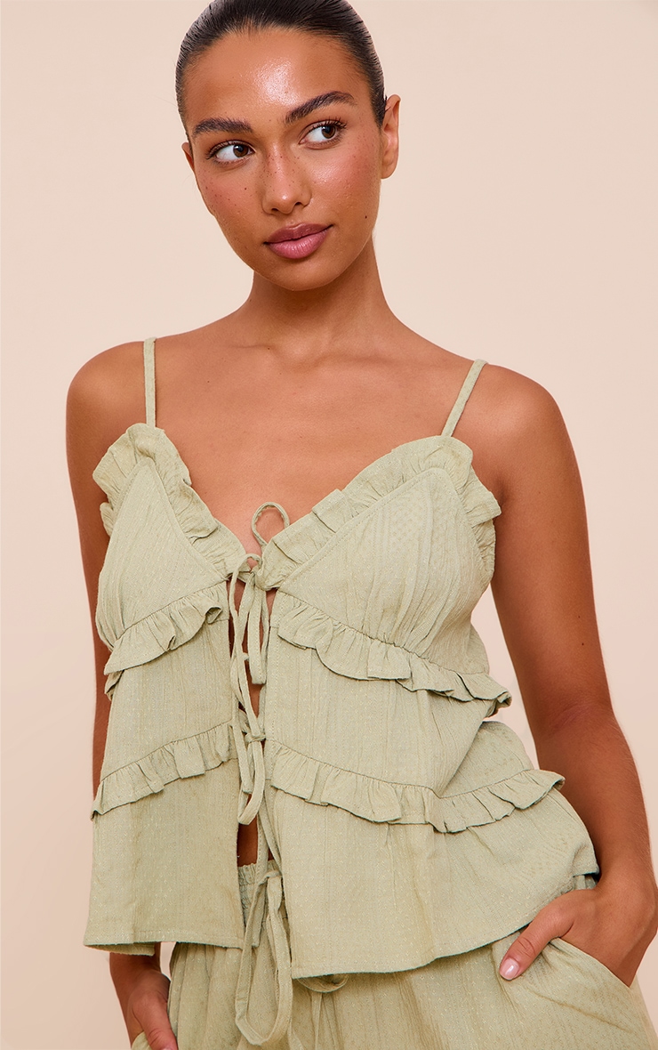 Sage Khaki Textured Strappy Cami Top image 4