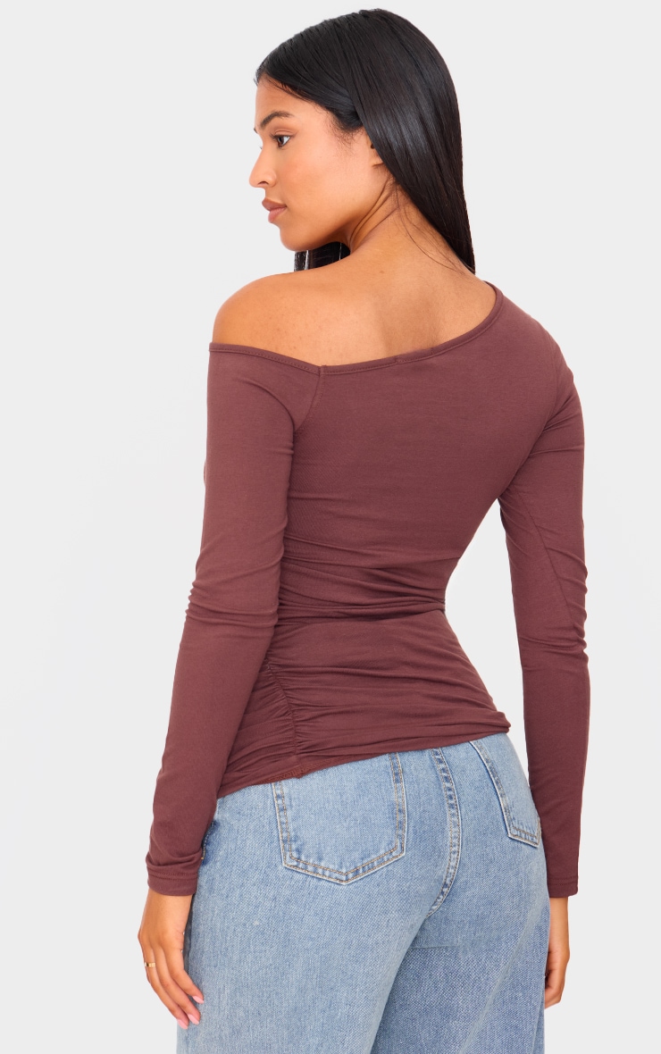 Tall Chocolate Asymmetric Ruched Long Sleeve Top image 2