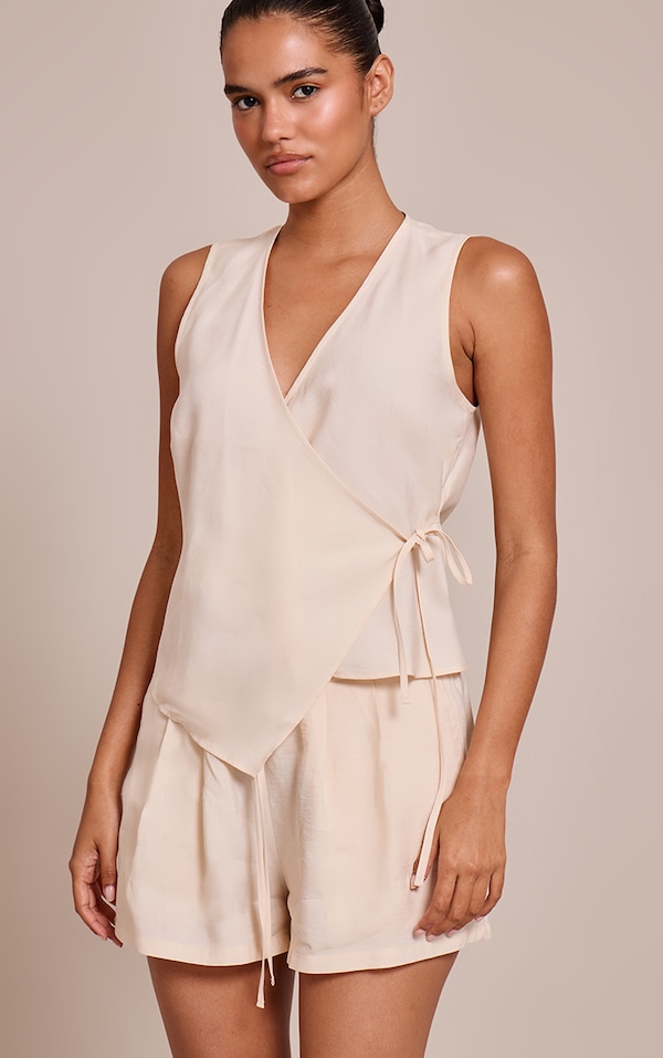  Cream Woven Side Tie Plunge Top