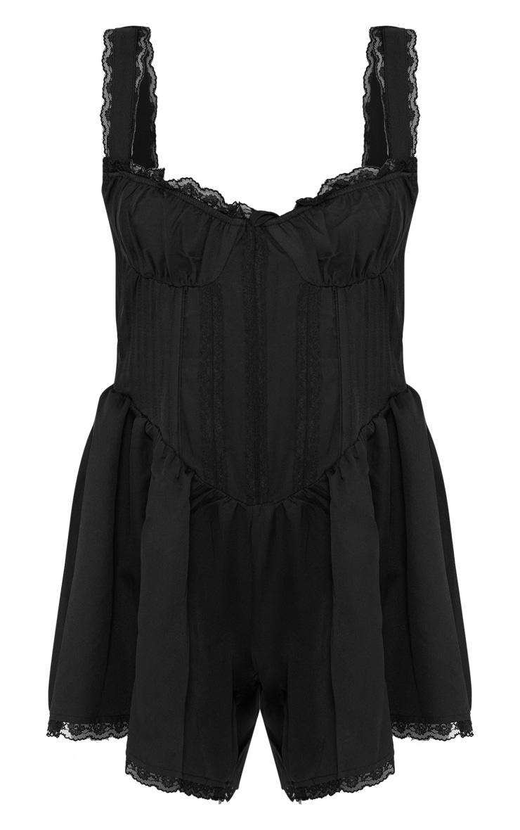 Black Woven Lace Detail Strappy Romper | Jumpsuits & Rompers