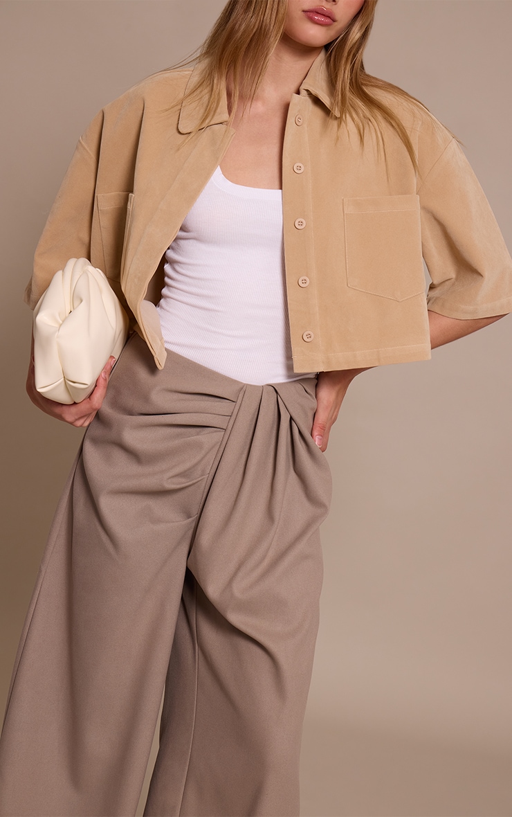 Pebble Brushed Tailored Woven Pleat Detail Wide Leg Pants image 4