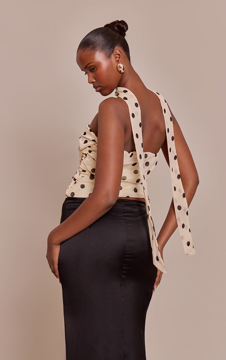Cream Polka Dot Print Chiffon Bandeau Scarf Detail Top image 2