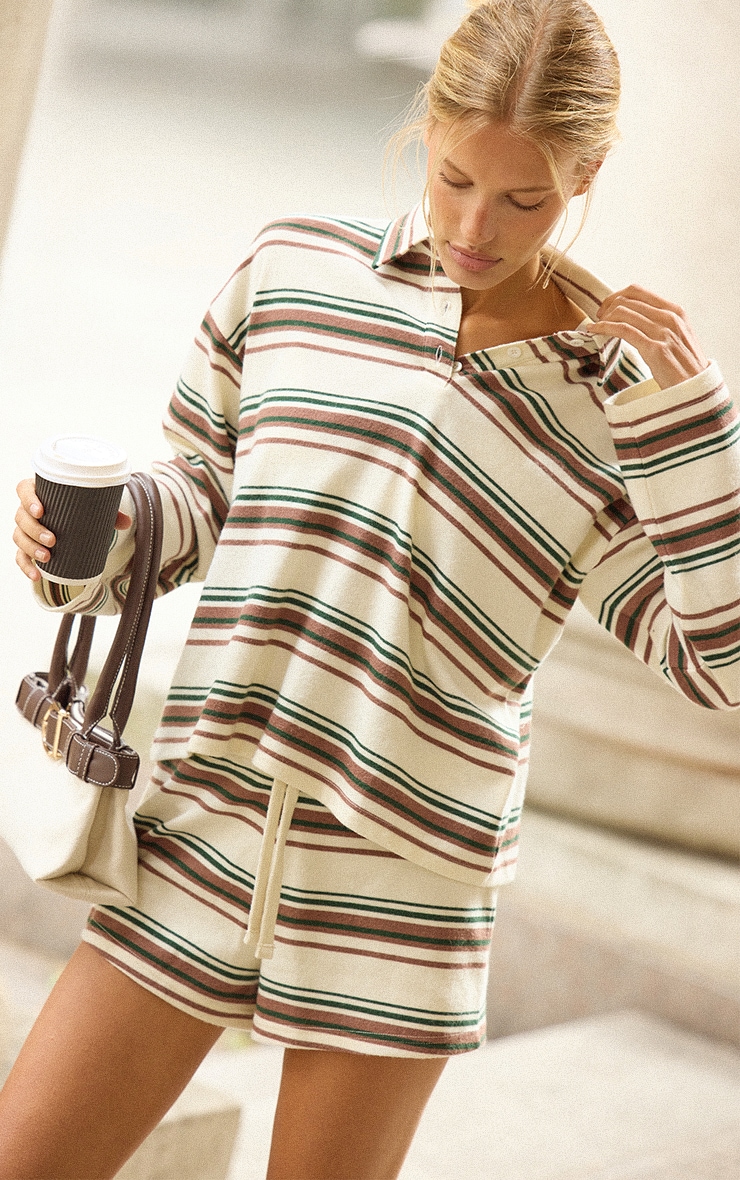 White Stripe Super Soft Oversized Polo Top image 4